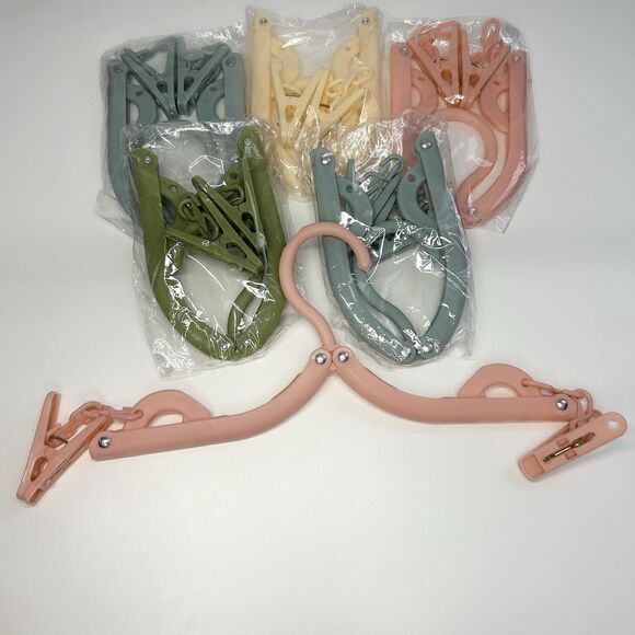 6 Foldable Travel Hangers Portable Folding Collapsible Clothes Drying Rack Clips - Picture 2 of 6